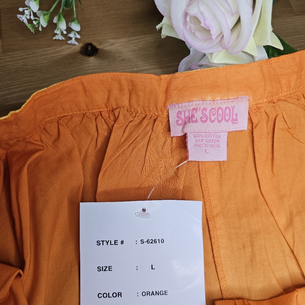 She's Cool - Mini Skirt Cotton Voile fading A-line with buttons - Orange Size L - Picture 5 of 7